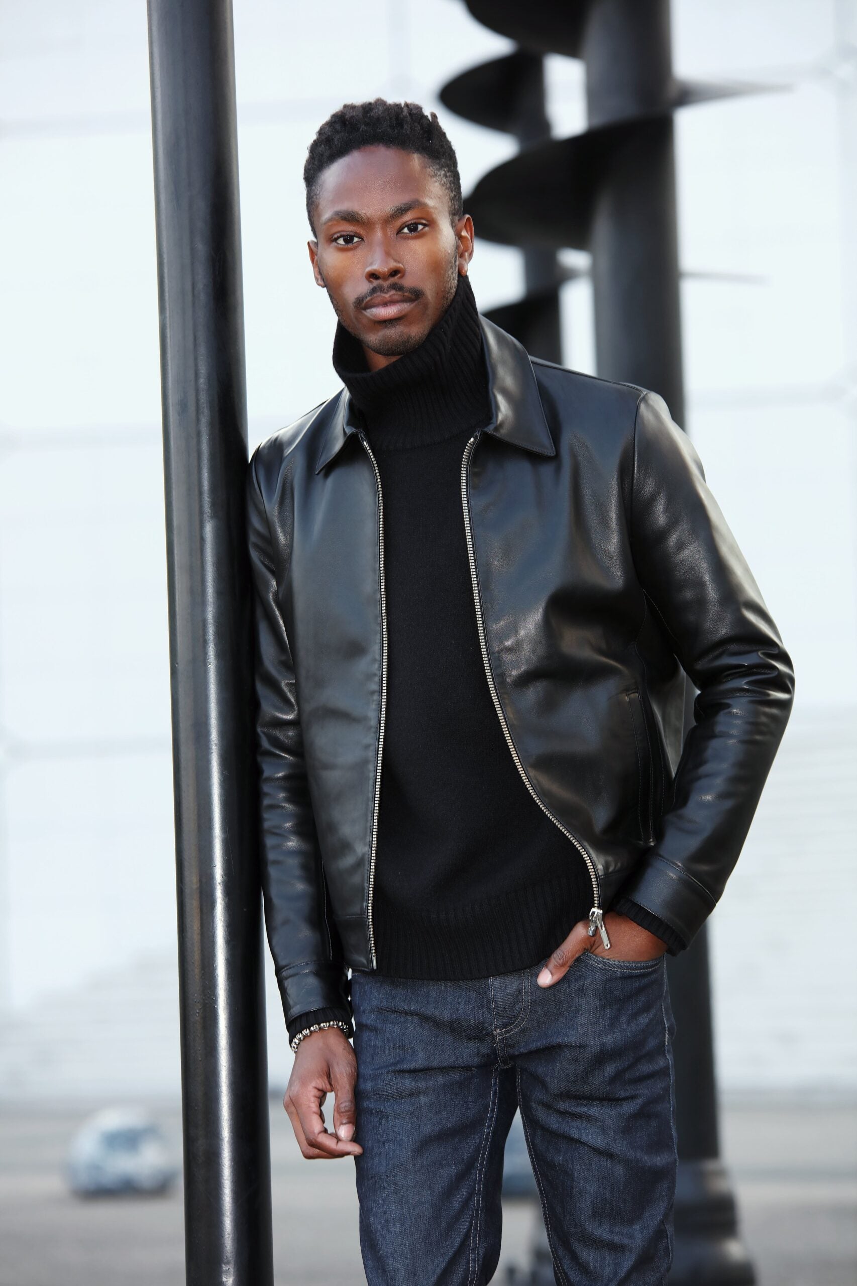 Blouson Col Chemise En Cuir