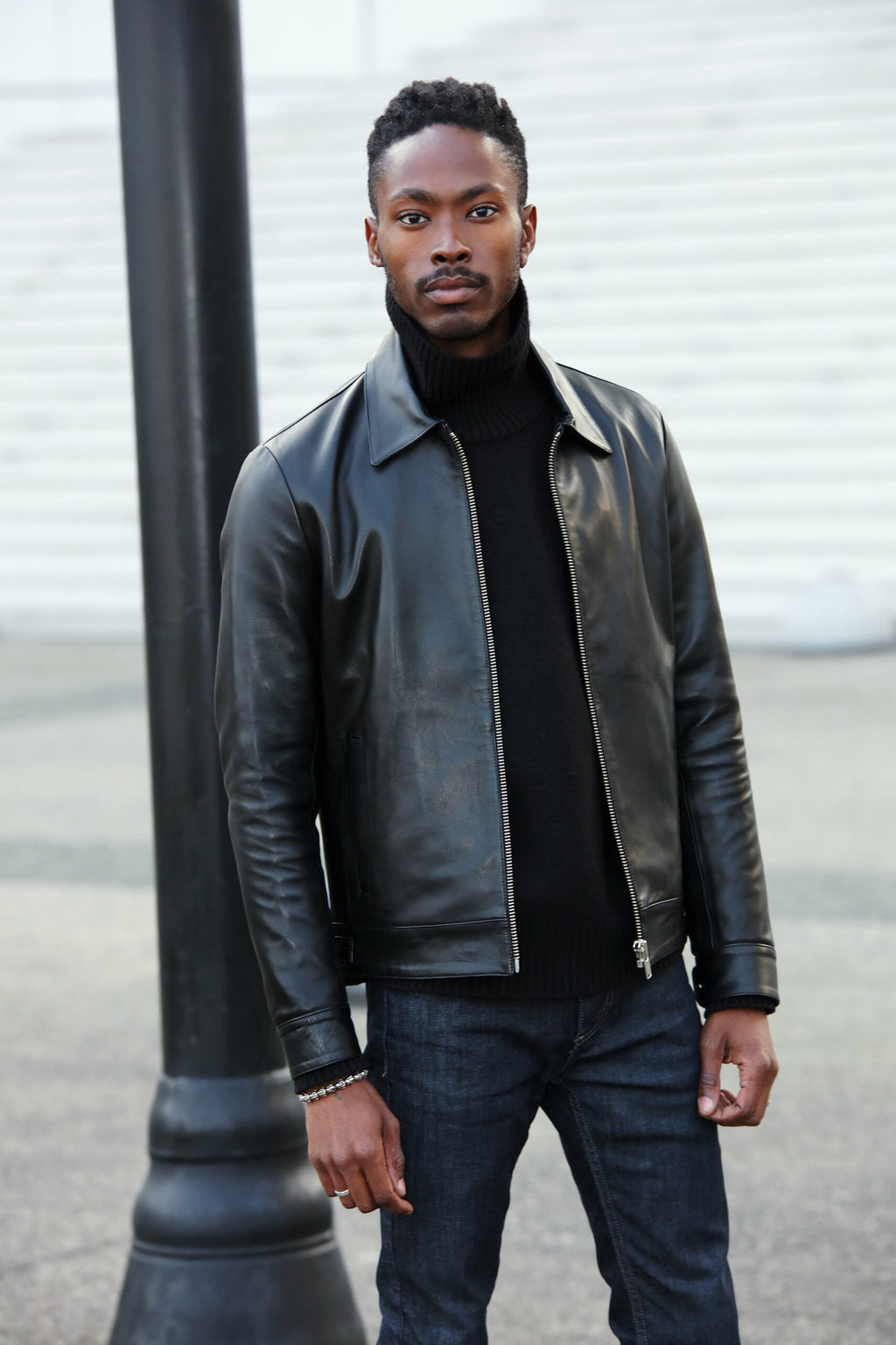 Blouson Col Chemise En Cuir