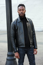 Blouson Col Chemise En Cuir