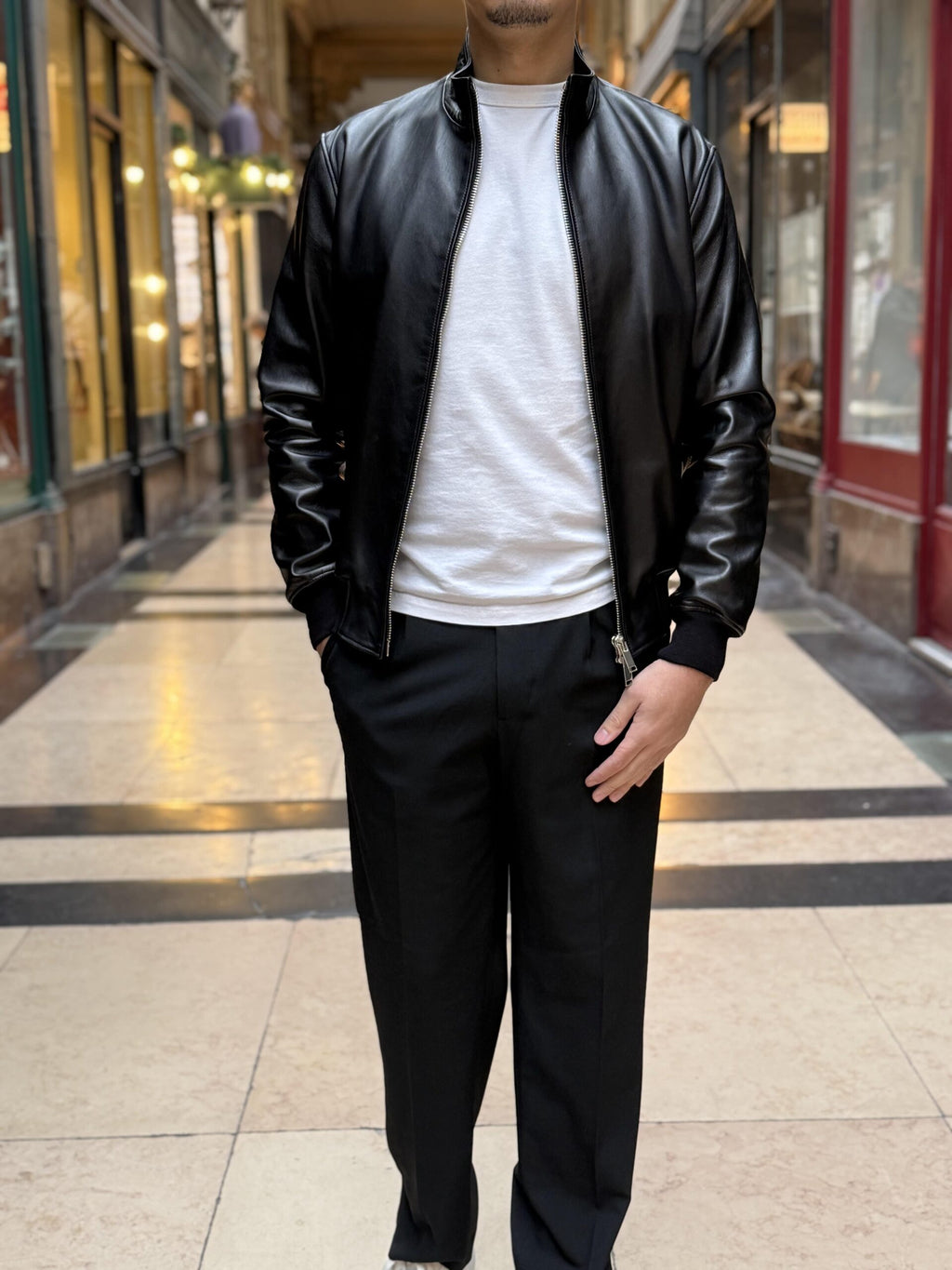 Bomber Col Montant En Cuir