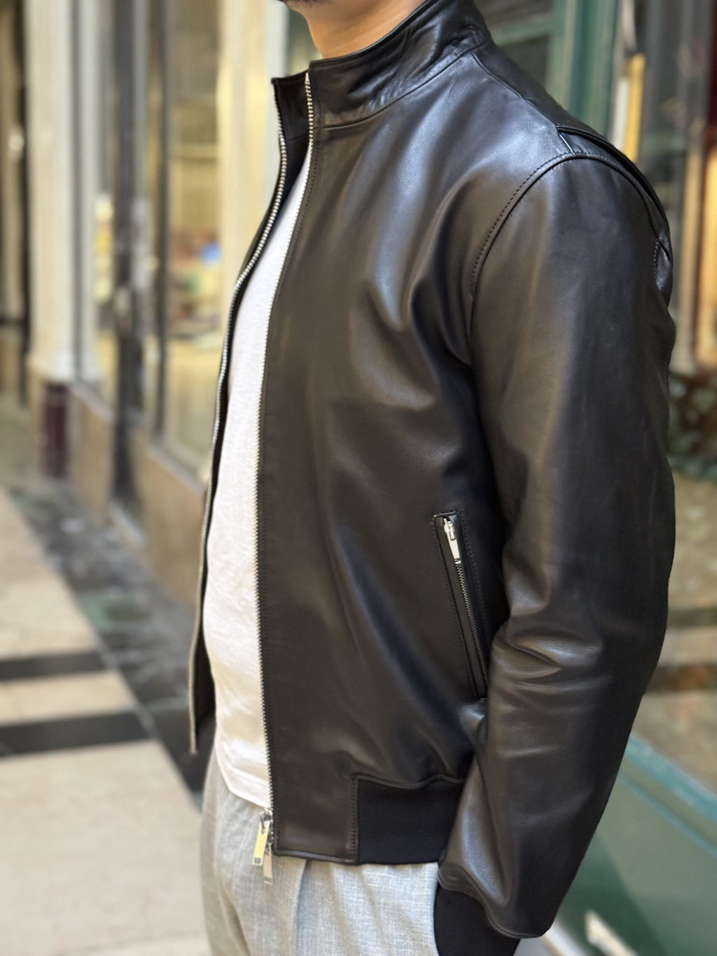 Bomber Col Montant En Cuir