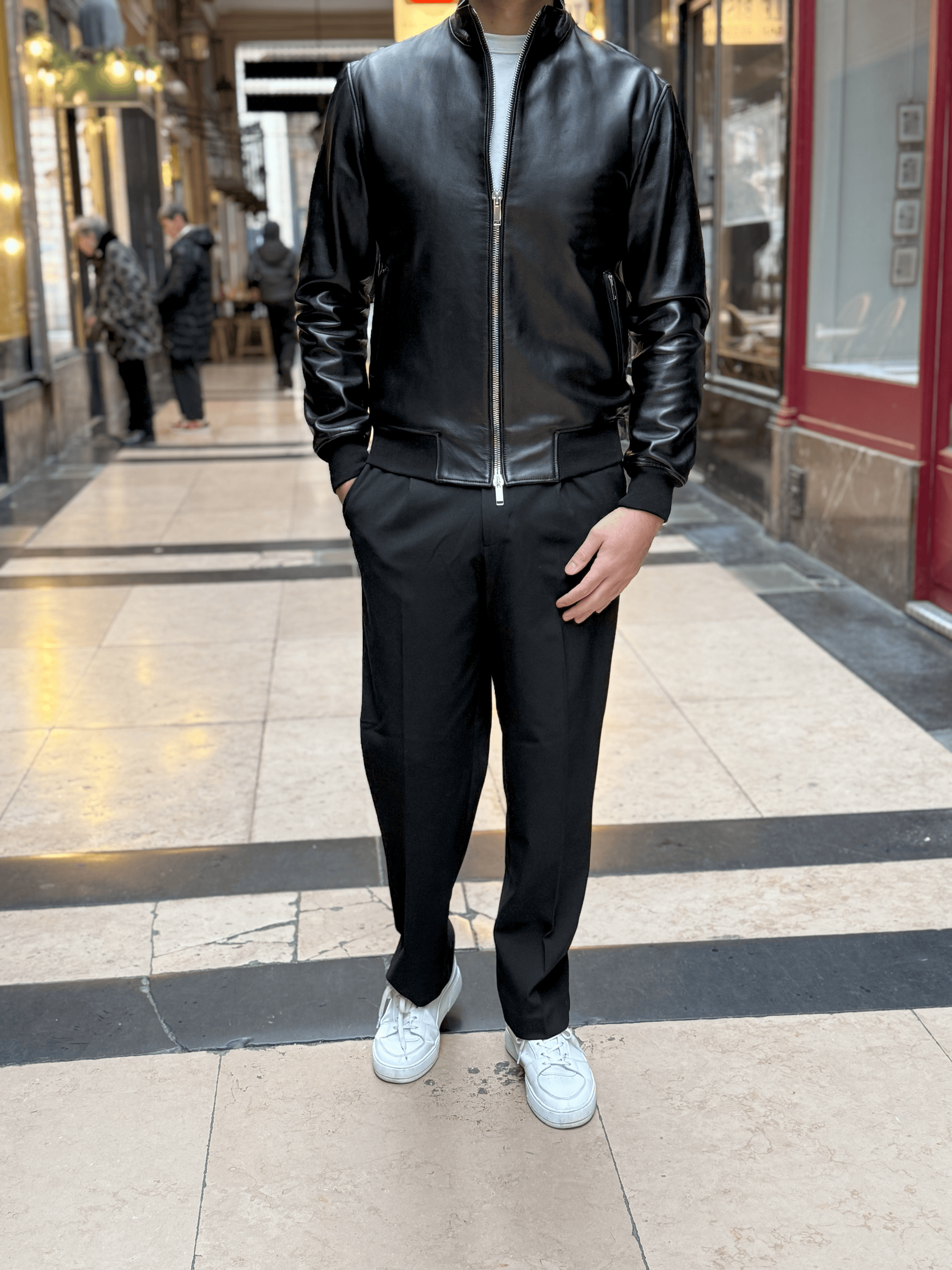 Bomber Col Montant En Cuir