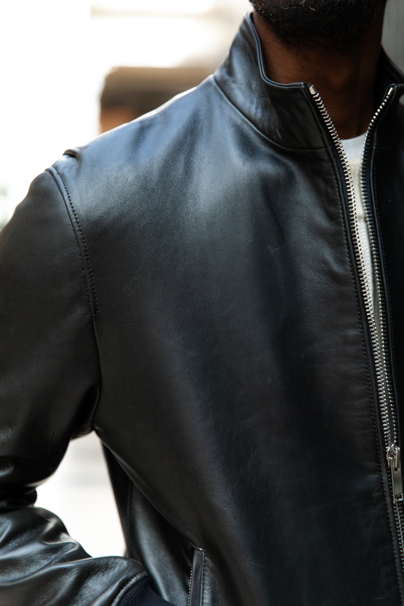 Bomber Col Montant En Cuir