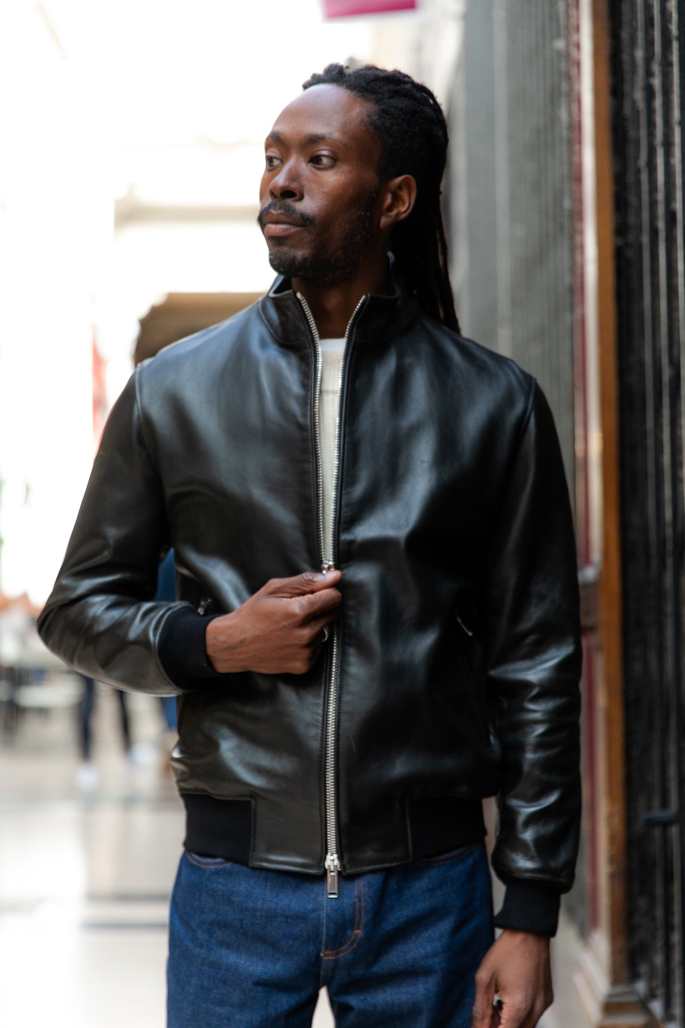 Bomber Col Montant En Cuir