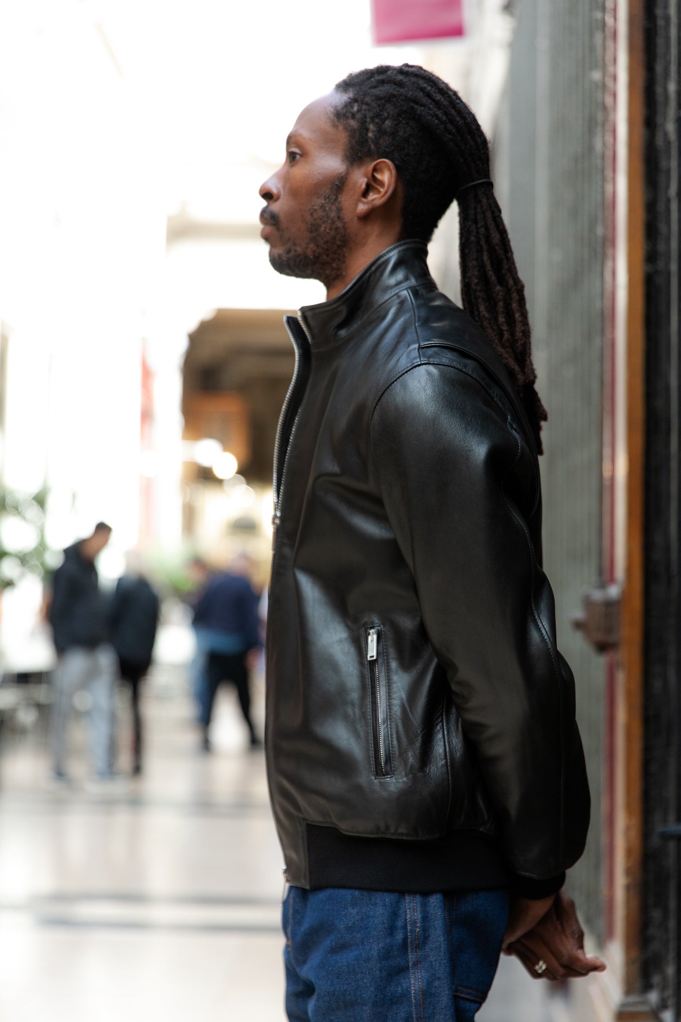 Bomber Col Montant En Cuir