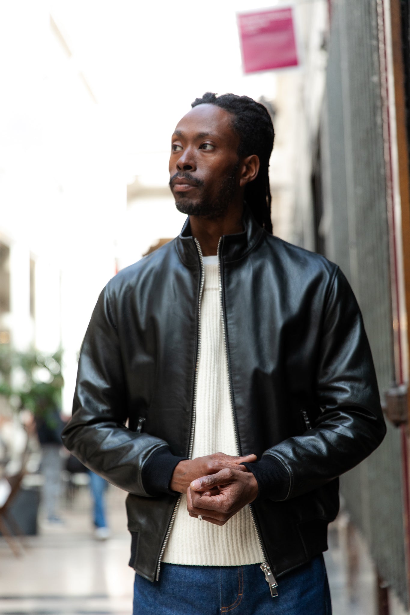 Bomber Col Montant En Cuir