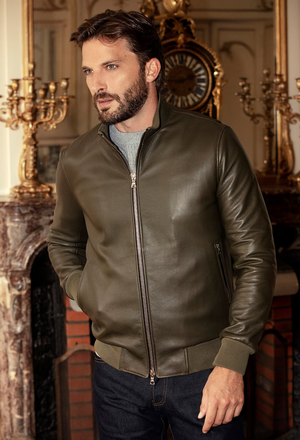 Blouson Bomber Col Montant En Cuir