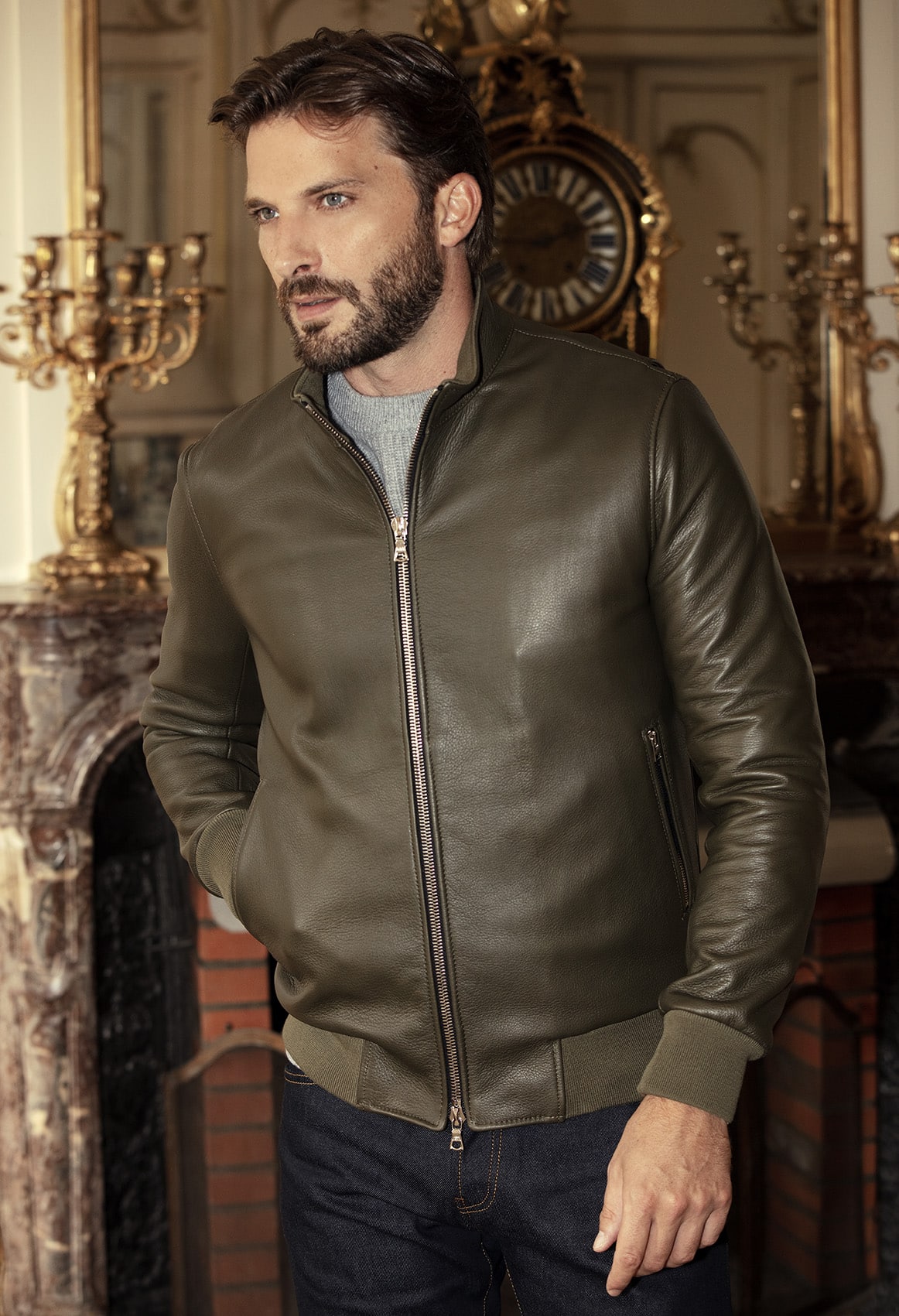Bomber jacket with stand-up collar 