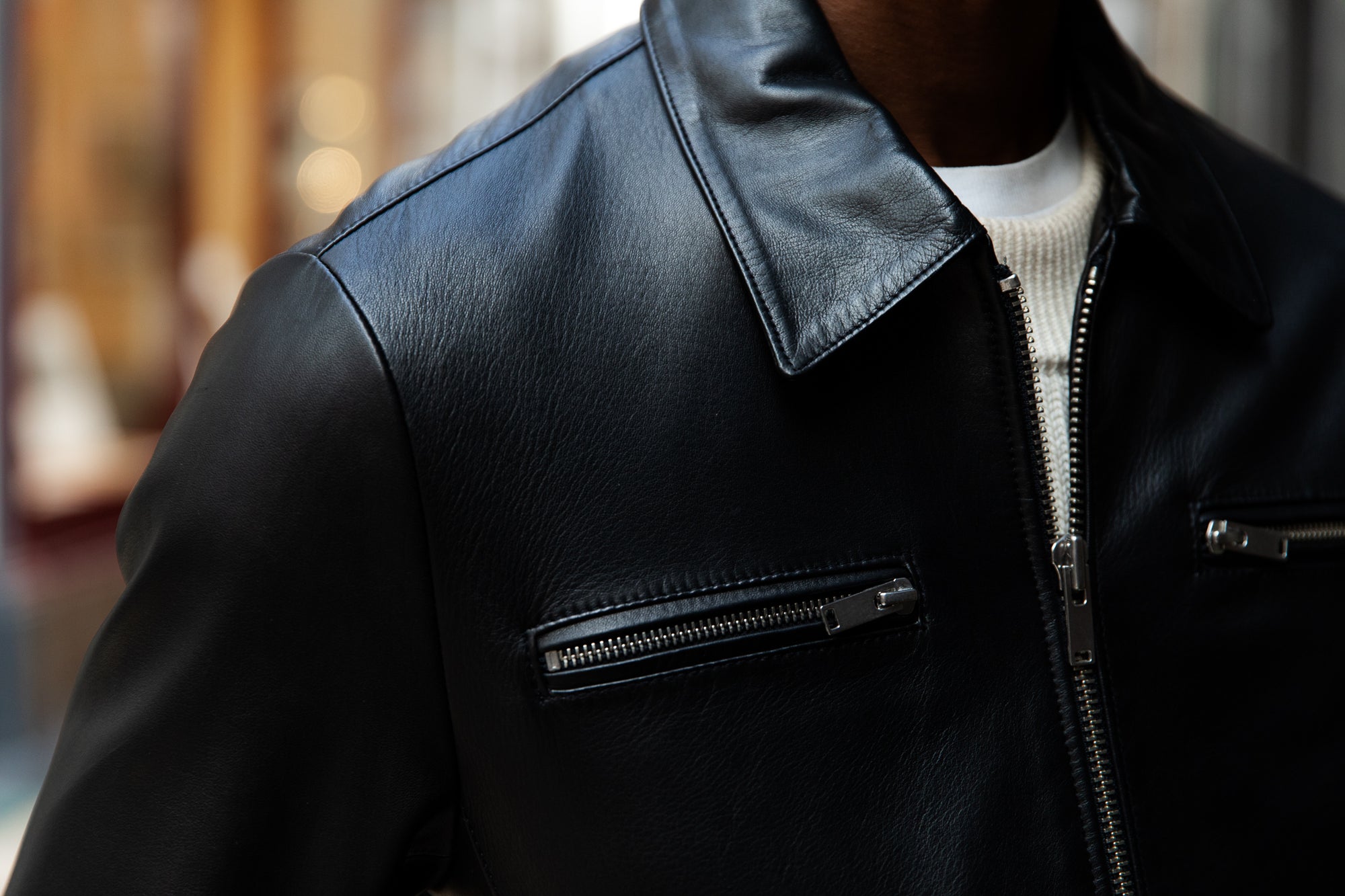 Café racer chemise — Agneau plongé noir — Taille 52