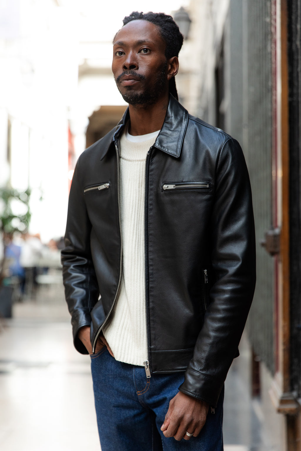 Café racer chemise — Agneau plongé noir — Taille 52