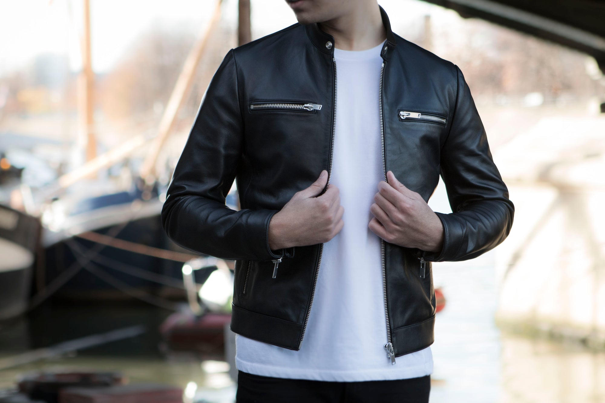 Café racer — Agneau plongé noir — Taille 50