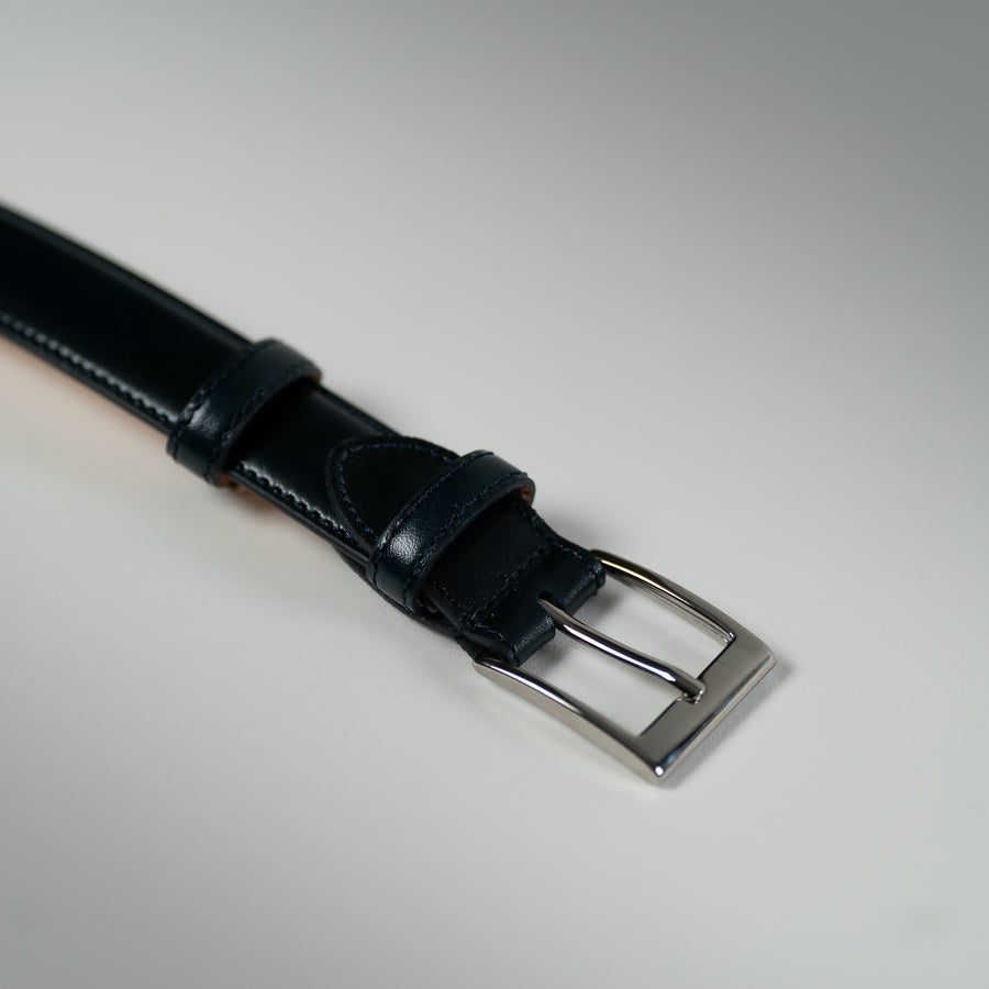 Ceinture veau patine bleu profond