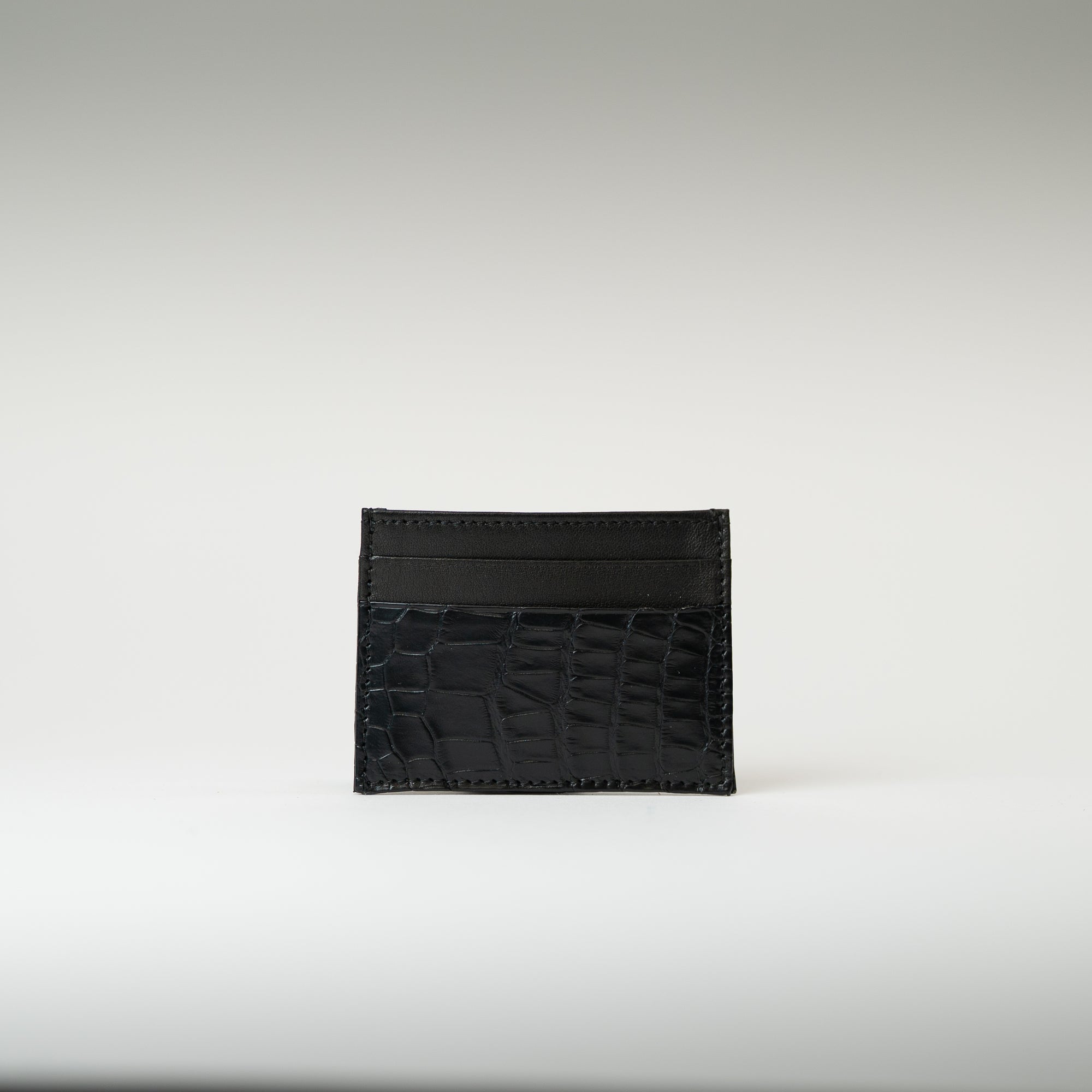 Porte-cartes crocodile noir brillant
