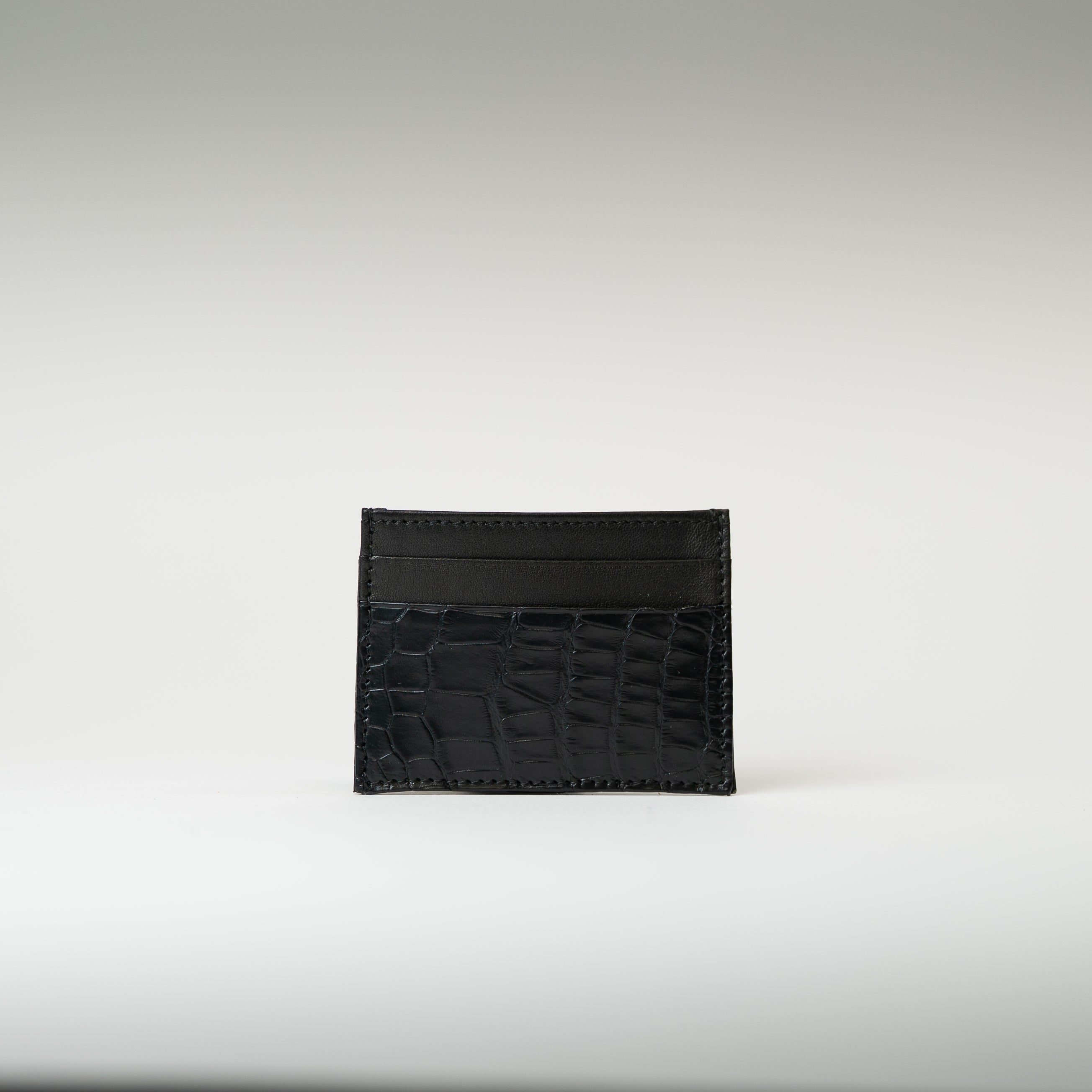 Porte-cartes crocodile noir brillant