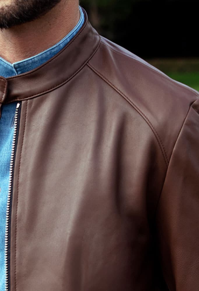 Blouson l’essentiel en cuir d’agneau plongé marron cigare