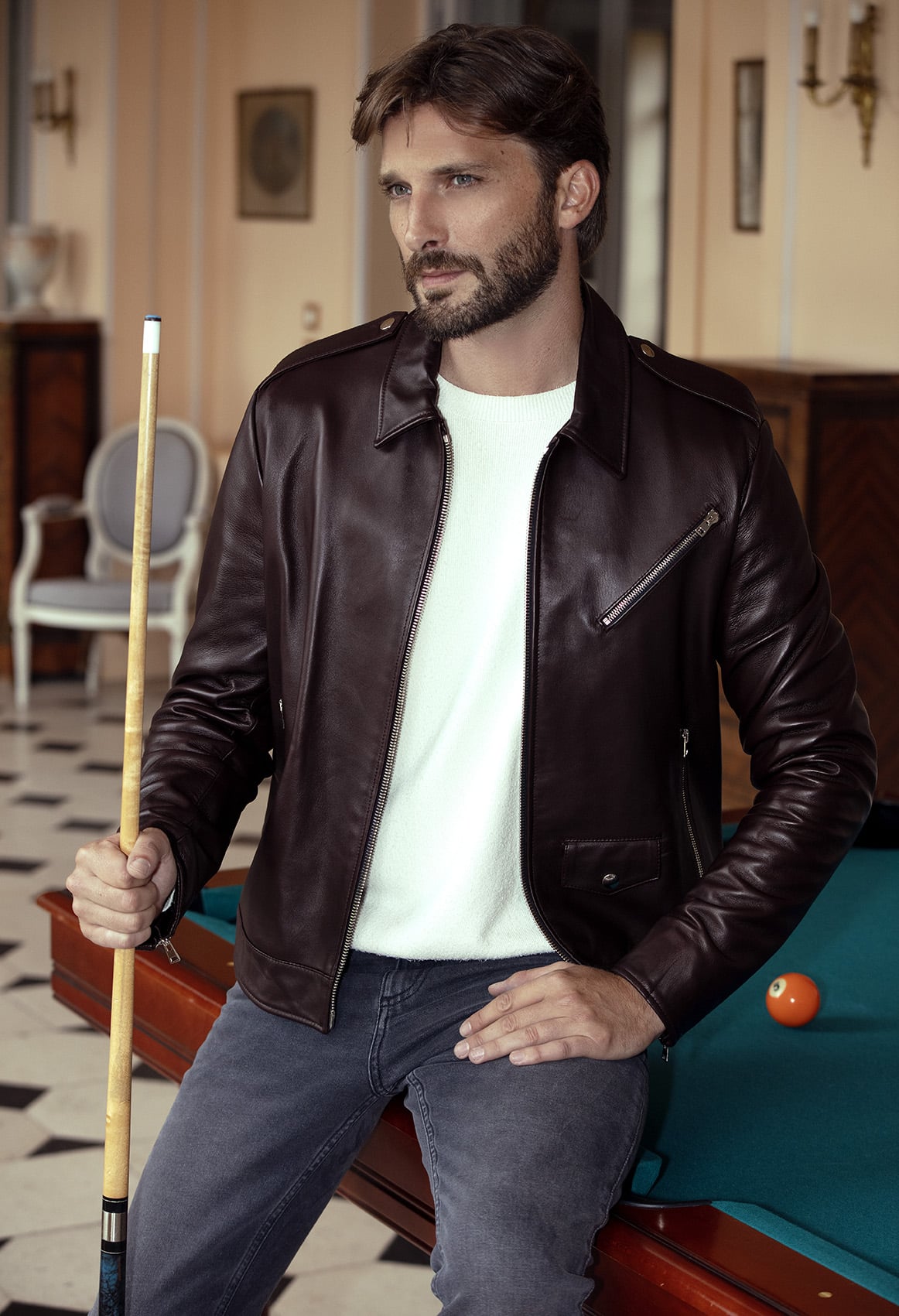 Blouson Biker Chemise En Cuir