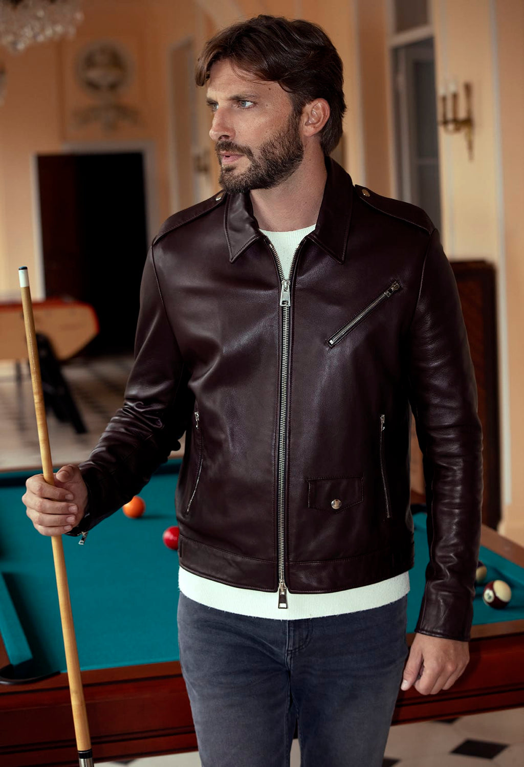 Blouson Biker Chemise En Cuir