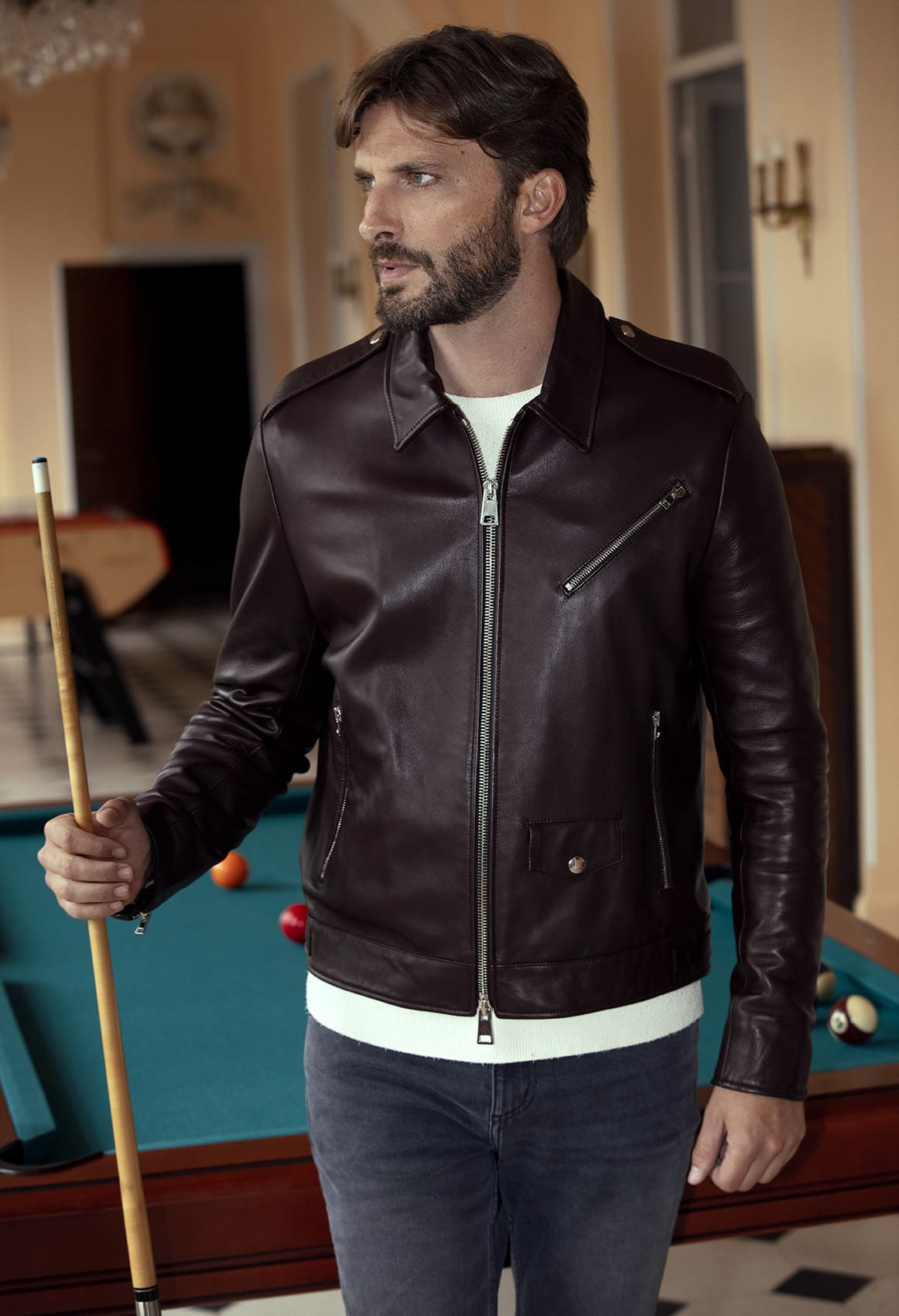 Blouson Biker Chemise En Cuir