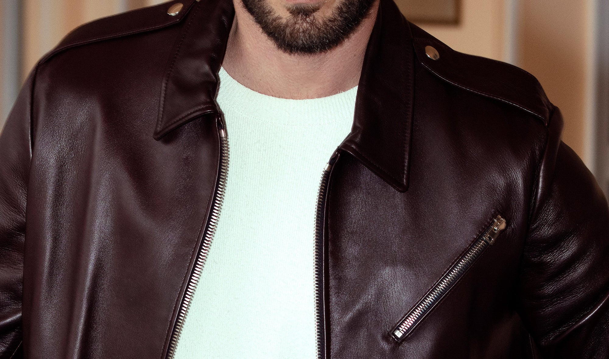 Blouson Biker Chemise En Cuir