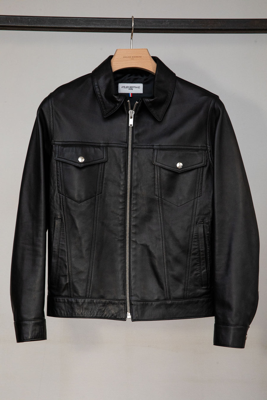 Trucker — Black dipped lambskin — Size 44