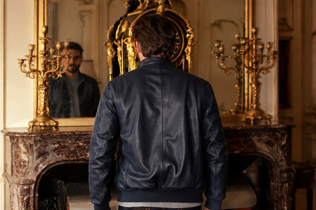 Blouson Bomber Col Montant En Cuir