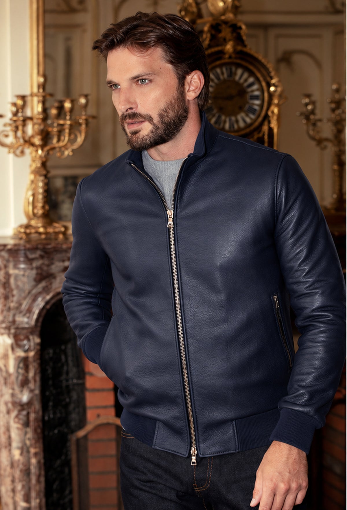 Blouson Bomber Col Montant En Cuir