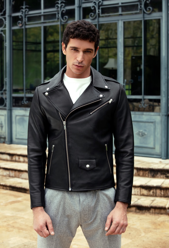 Blouson biker perfecto de luxe en cuir d agneau plonge